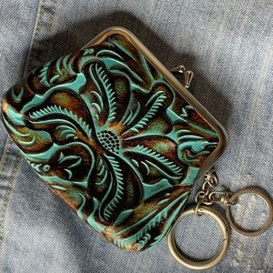 Patricia Nash turquoise embossed coin purse